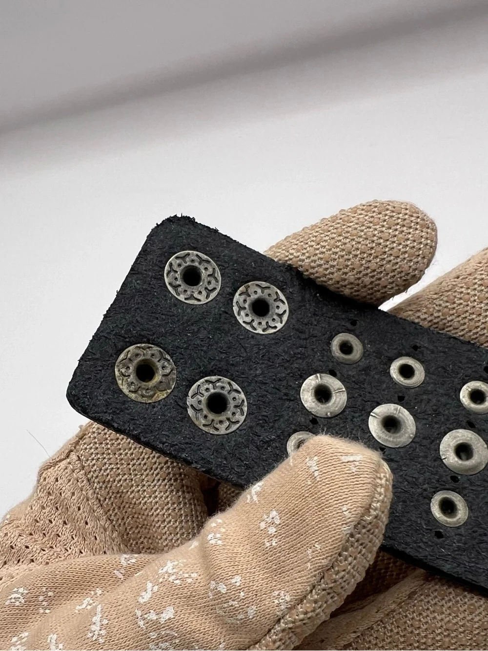 Guang Tong Studded Black Leather Cuff Bracelet Triple Row Snap Wristband